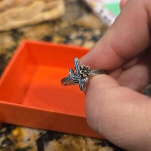 James Avery Silver Cactus and Flower Ring